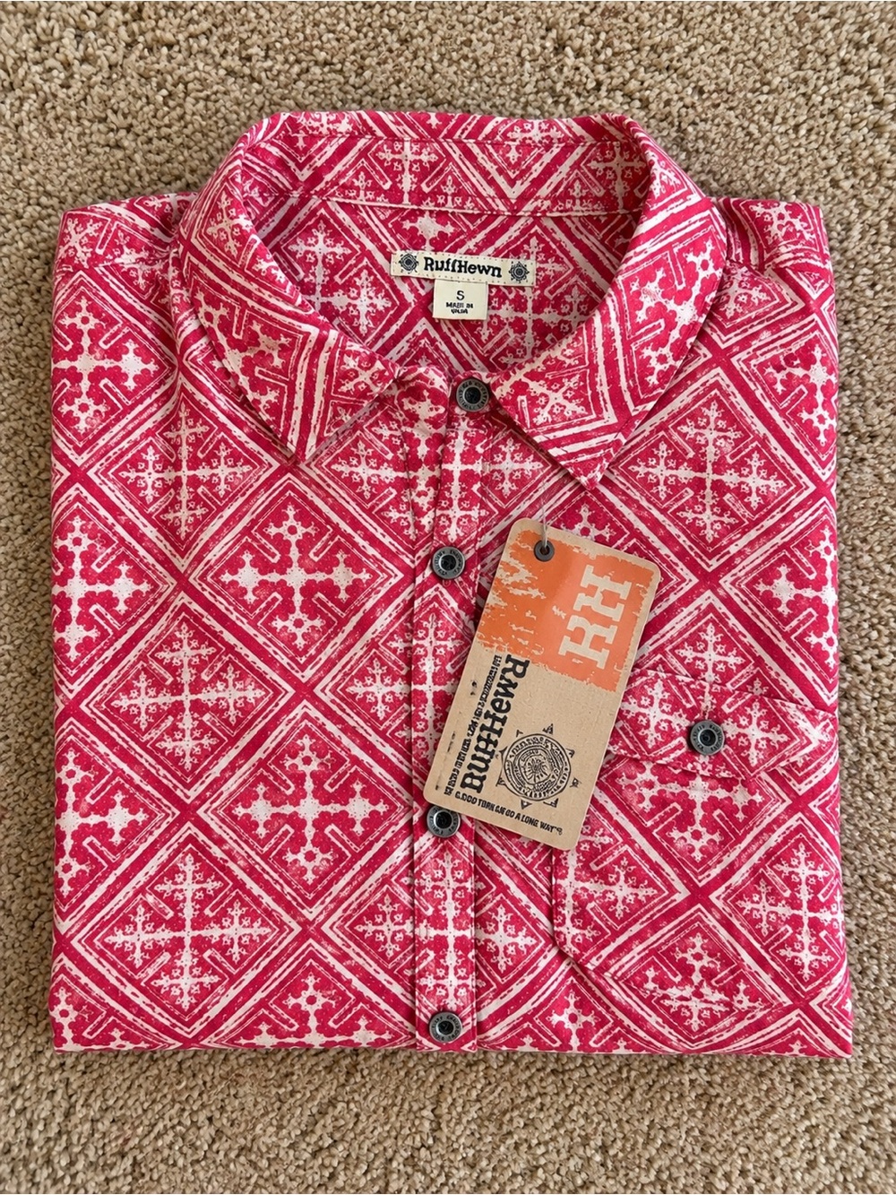 Ruff Hewn Red & Ivory Geometric Button-Down Shirt – Size S